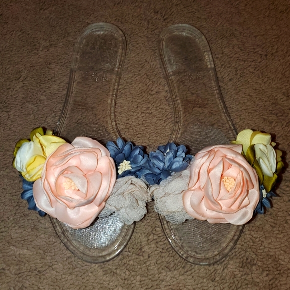 ribbon Shoes - Womens JELLY FLOWER EMBROIDERED SANDALS SIZE 36